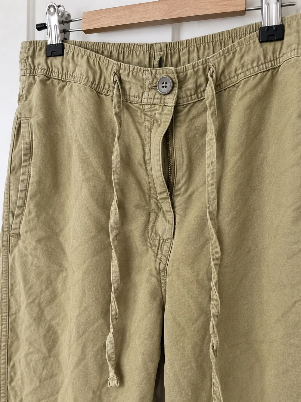 Zara Khaki Green Linen Cargo Jogger Pants Size L